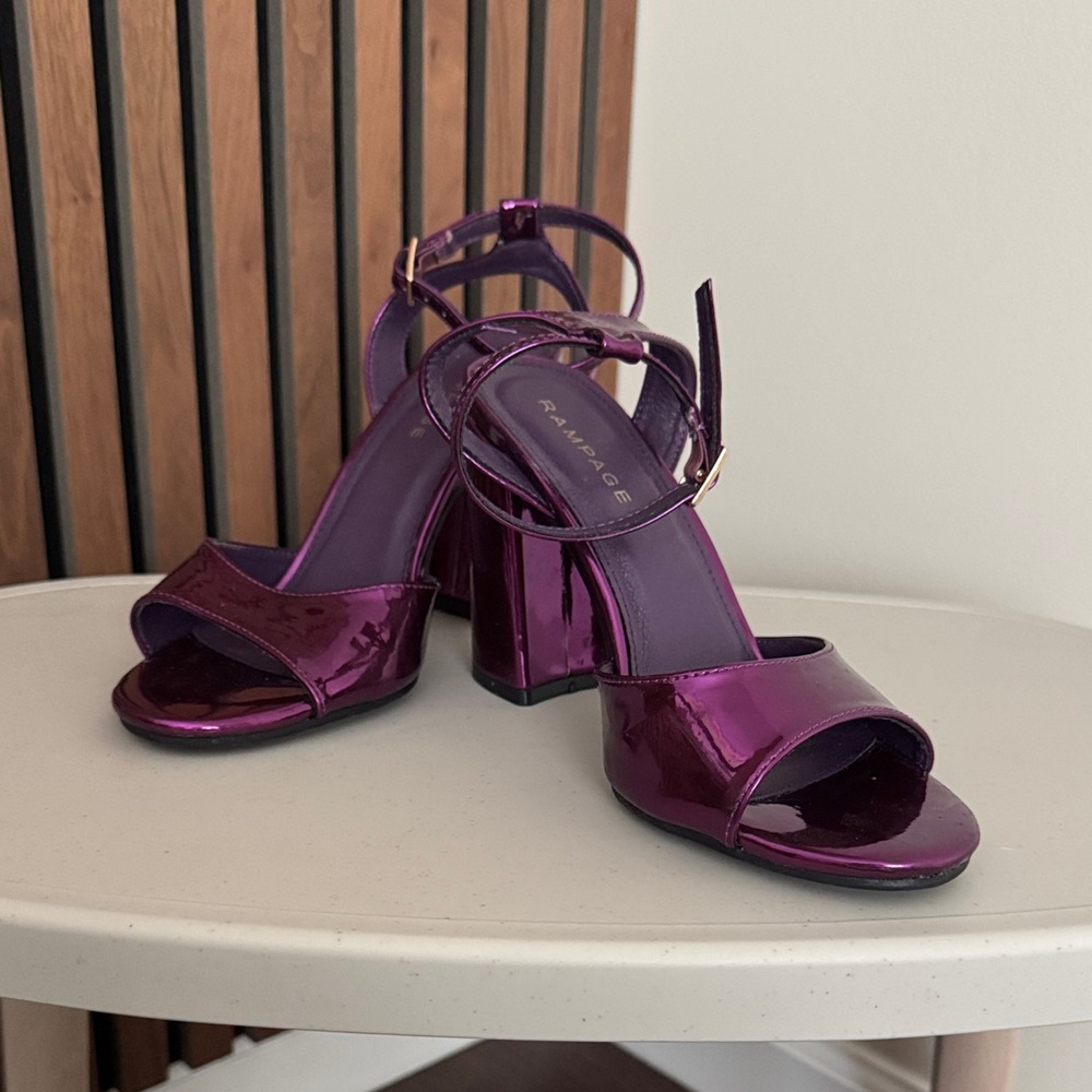 Rampage Shiny Purple Block Heel Sandals